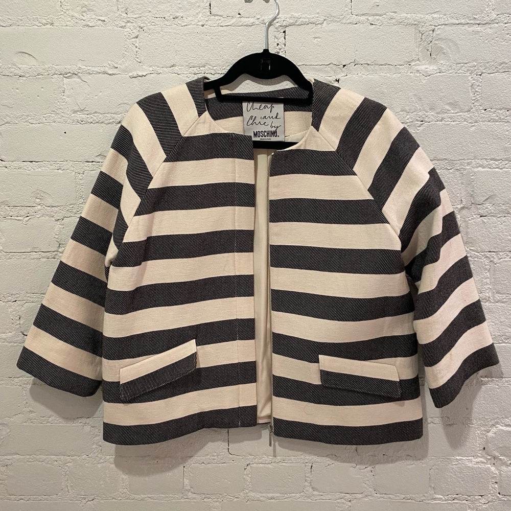 MOSCHINO Italian Nautical Striped Designer Cocoon Blazer 38/M